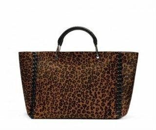 Трапециевидная сумка с леопардовым принтом и изящной кожаной прошивкой по сторонам от Bimba&Lola 2013-2013