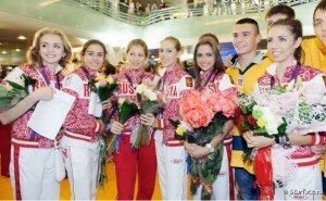 Встреча российских олимпийцев в аэропорту Шереметьево